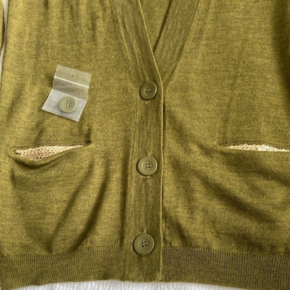 LOFT Green Cardigan Sweater V-Neck Knit - Picture 3 of 3
